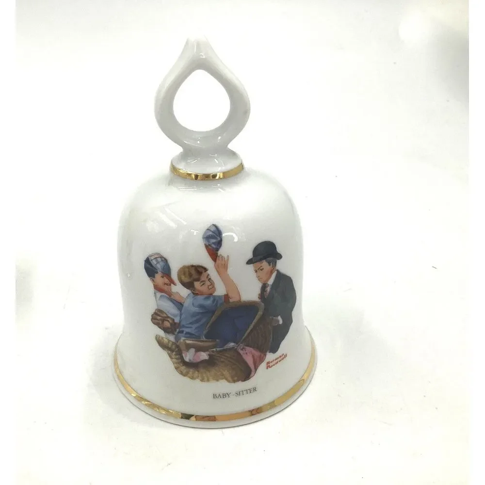 3 Bell Norman Rockwell Danbury Mint 1979 Bell Grandpas Girl Baby Sitter School‎
